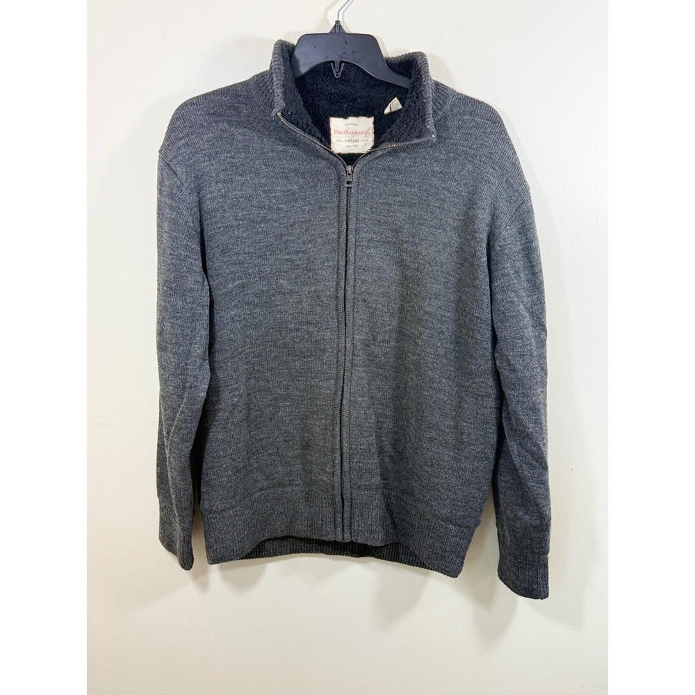 Weatherproof Vintage Men's XL Gray Wool Blend Sherpa Lined Full Zip Sweater